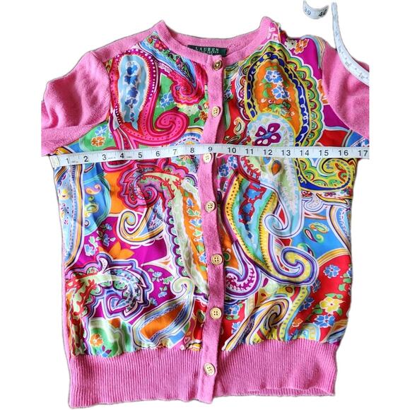 Vintage 90’s Paisley Ralph Lauren Silk Cashmere Pink Cardigan Size P small - Picture 6 of 8